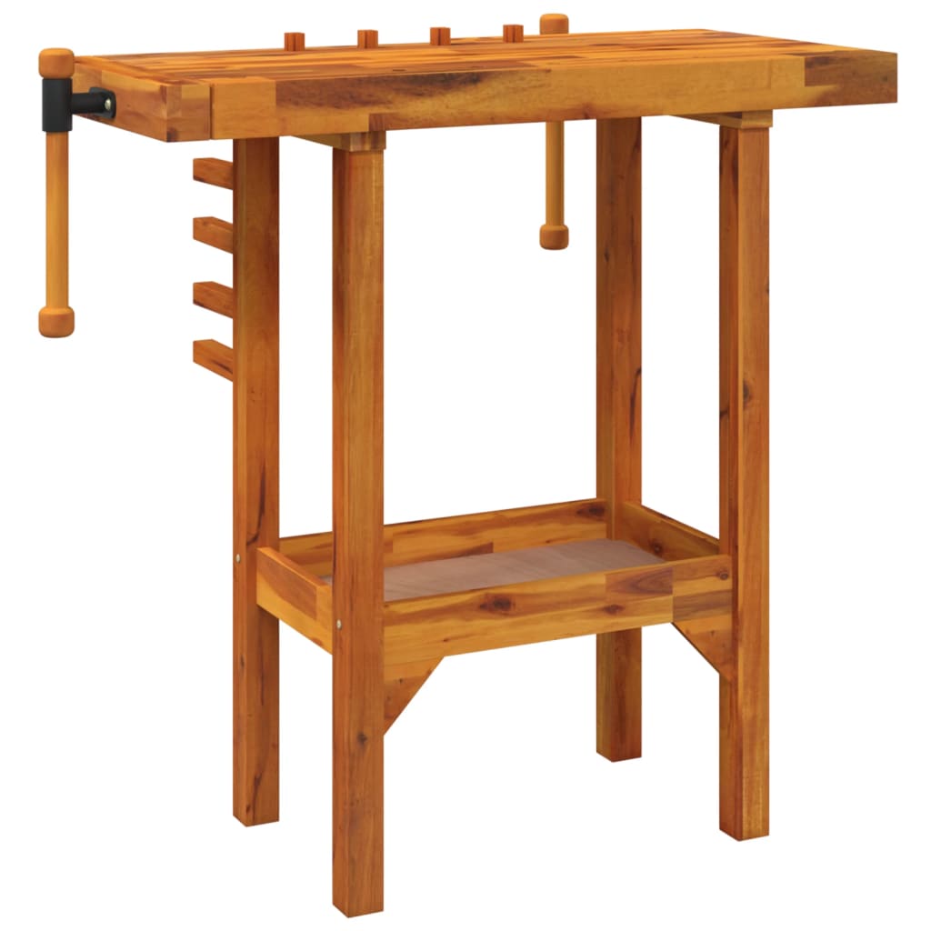 Banco Da Lavoro Con Morse 92X48X83 Cm Legno Massello Di Acacia