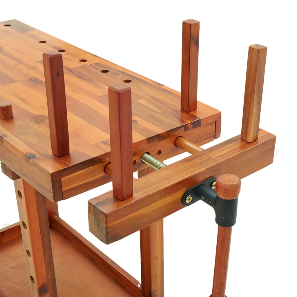 Banco Da Lavoro Con Morse 92X48X83 Cm Legno Massello Di Acacia