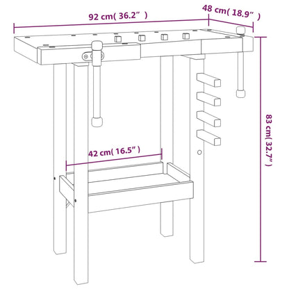 Banco Da Lavoro Con Morse 92X48X83 Cm Legno Massello Di Acacia