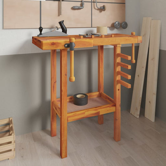 Banco Da Lavoro Con Morse 92X48X83 Cm Legno Massello Di Acacia