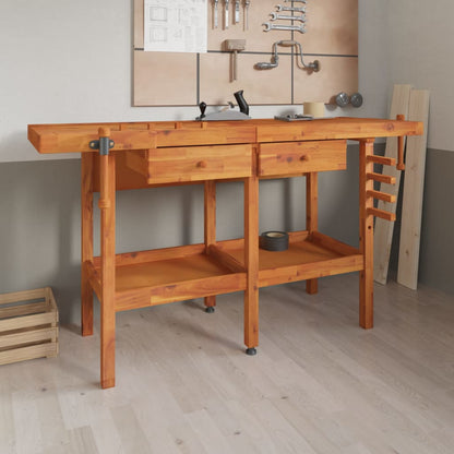Banco Lavoro Cassetti E Morse 162X62X83Cm Legno Massello Acacia