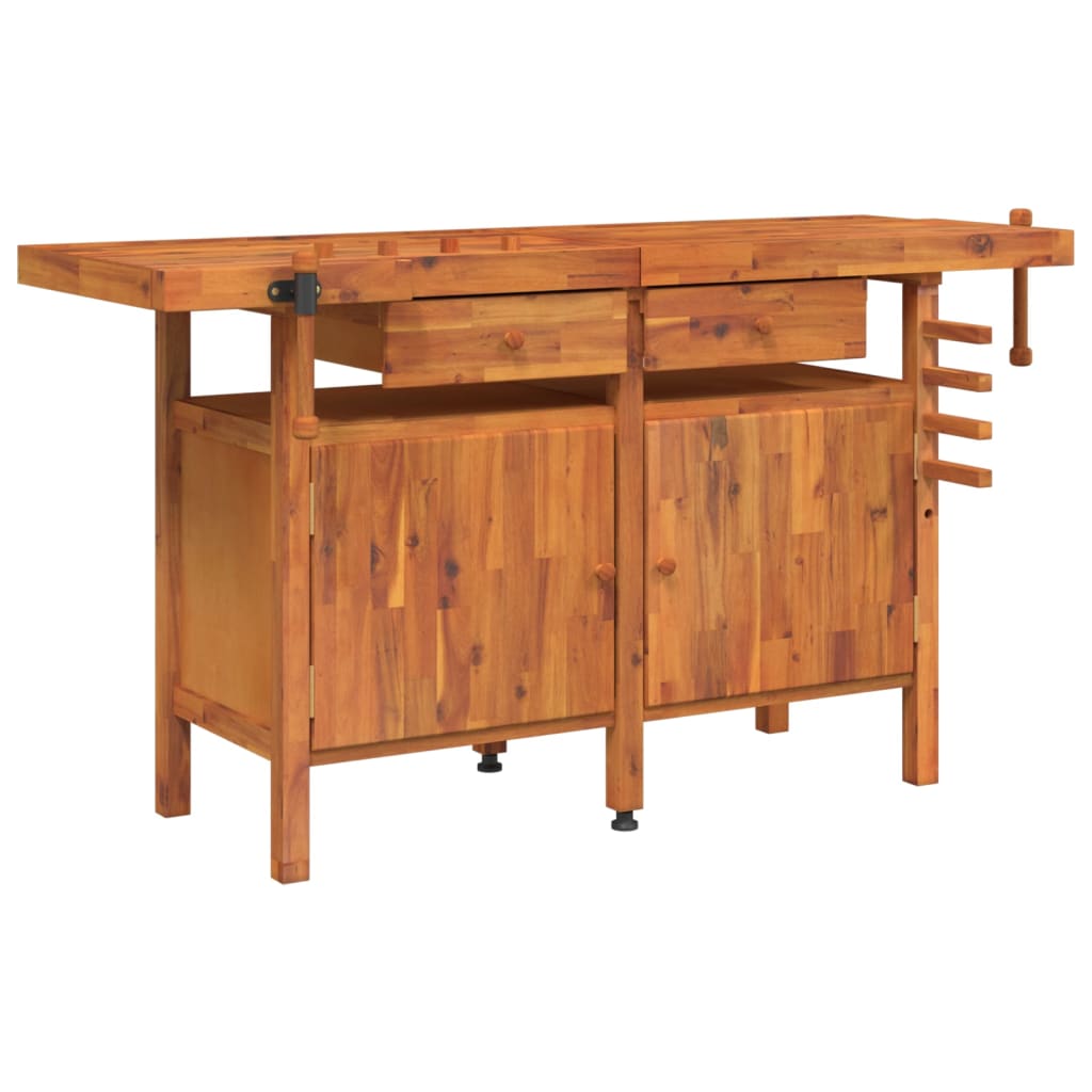Banco Lavoro Cassetti E Morse 162X62X83Cm Legno Massello Acacia