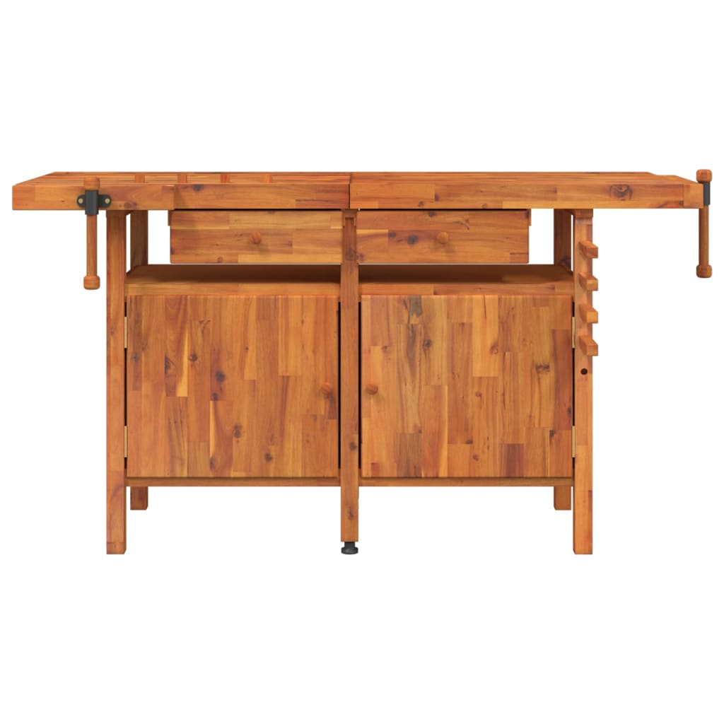 Banco Lavoro Cassetti E Morse 162X62X83Cm Legno Massello Acacia