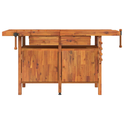 Banco Lavoro Cassetti E Morse 162X62X83Cm Legno Massello Acacia
