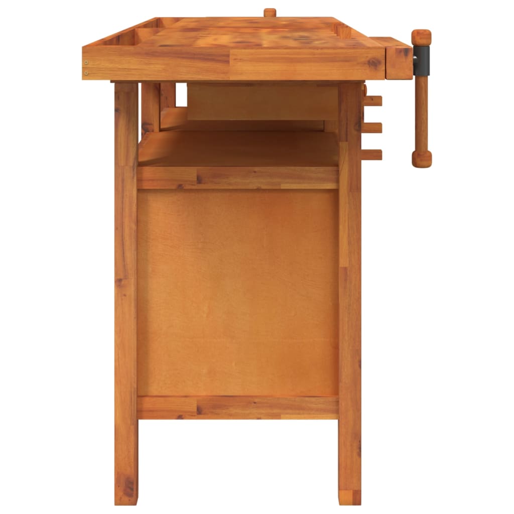 Banco Lavoro Cassetti E Morse 162X62X83Cm Legno Massello Acacia