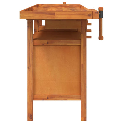 Banco Lavoro Cassetti E Morse 162X62X83Cm Legno Massello Acacia