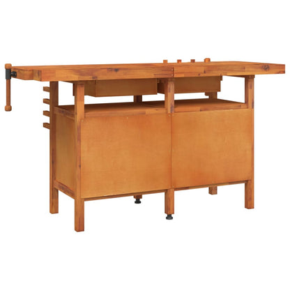 Banco Lavoro Cassetti E Morse 162X62X83Cm Legno Massello Acacia