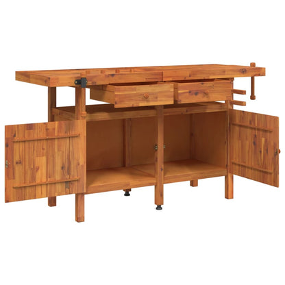 Banco Lavoro Cassetti E Morse 162X62X83Cm Legno Massello Acacia