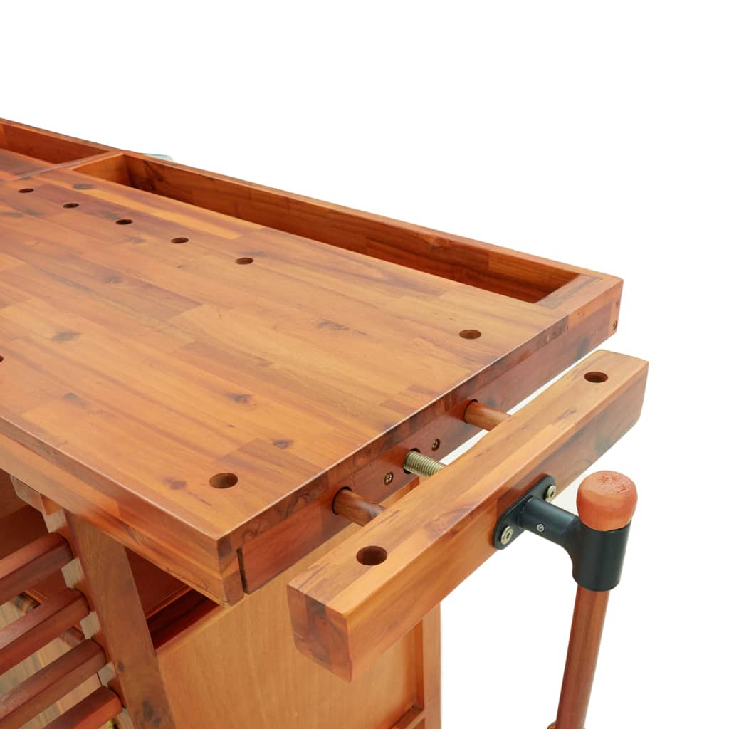 Banco Lavoro Cassetti E Morse 162X62X83Cm Legno Massello Acacia