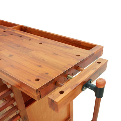 Banco Lavoro Cassetti E Morse 162X62X83Cm Legno Massello Acacia