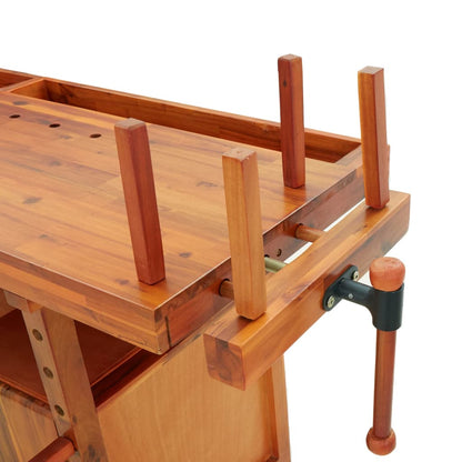 Banco Lavoro Cassetti E Morse 162X62X83Cm Legno Massello Acacia