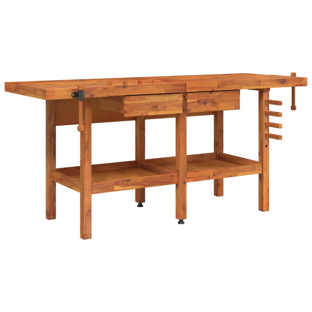 Banco Lavoro Cassetti E Morse 192X62X83Cm Legno Massello Acacia