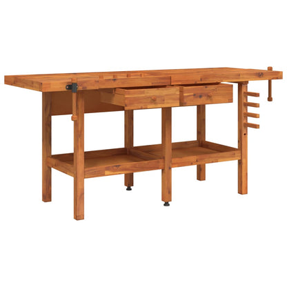 Banco Lavoro Cassetti E Morse 192X62X83Cm Legno Massello Acacia