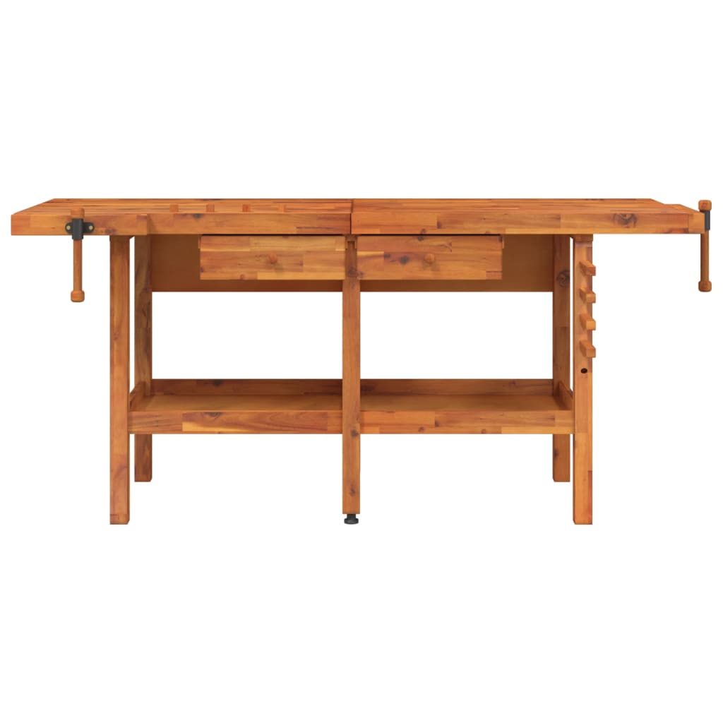 Banco Lavoro Cassetti E Morse 192X62X83Cm Legno Massello Acacia