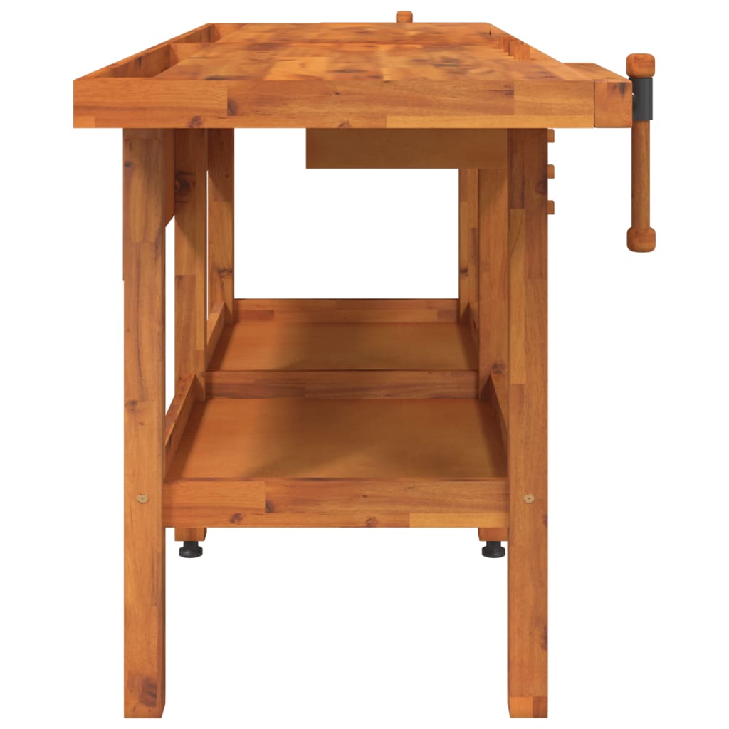 Banco Lavoro Cassetti E Morse 192X62X83Cm Legno Massello Acacia