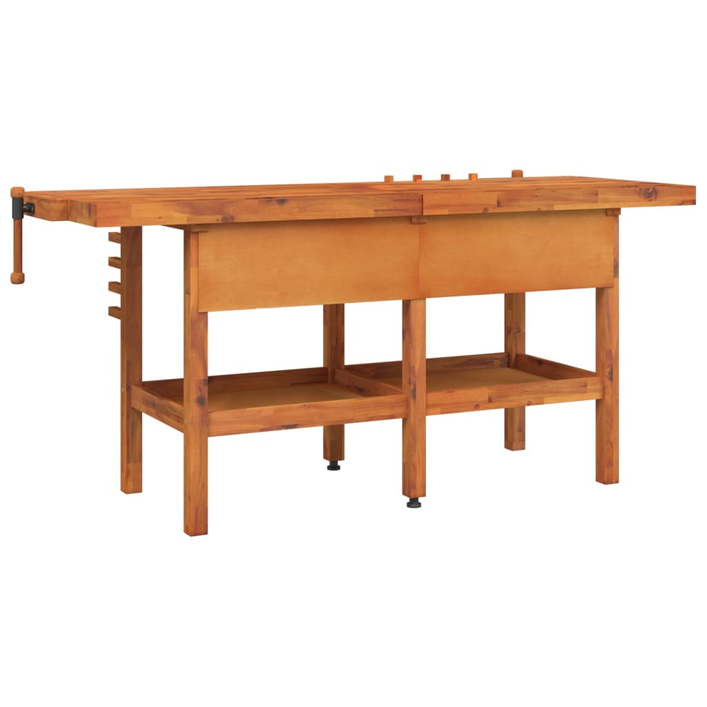Banco Lavoro Cassetti E Morse 192X62X83Cm Legno Massello Acacia