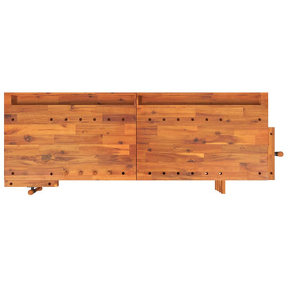 Banco Lavoro Cassetti E Morse 192X62X83Cm Legno Massello Acacia