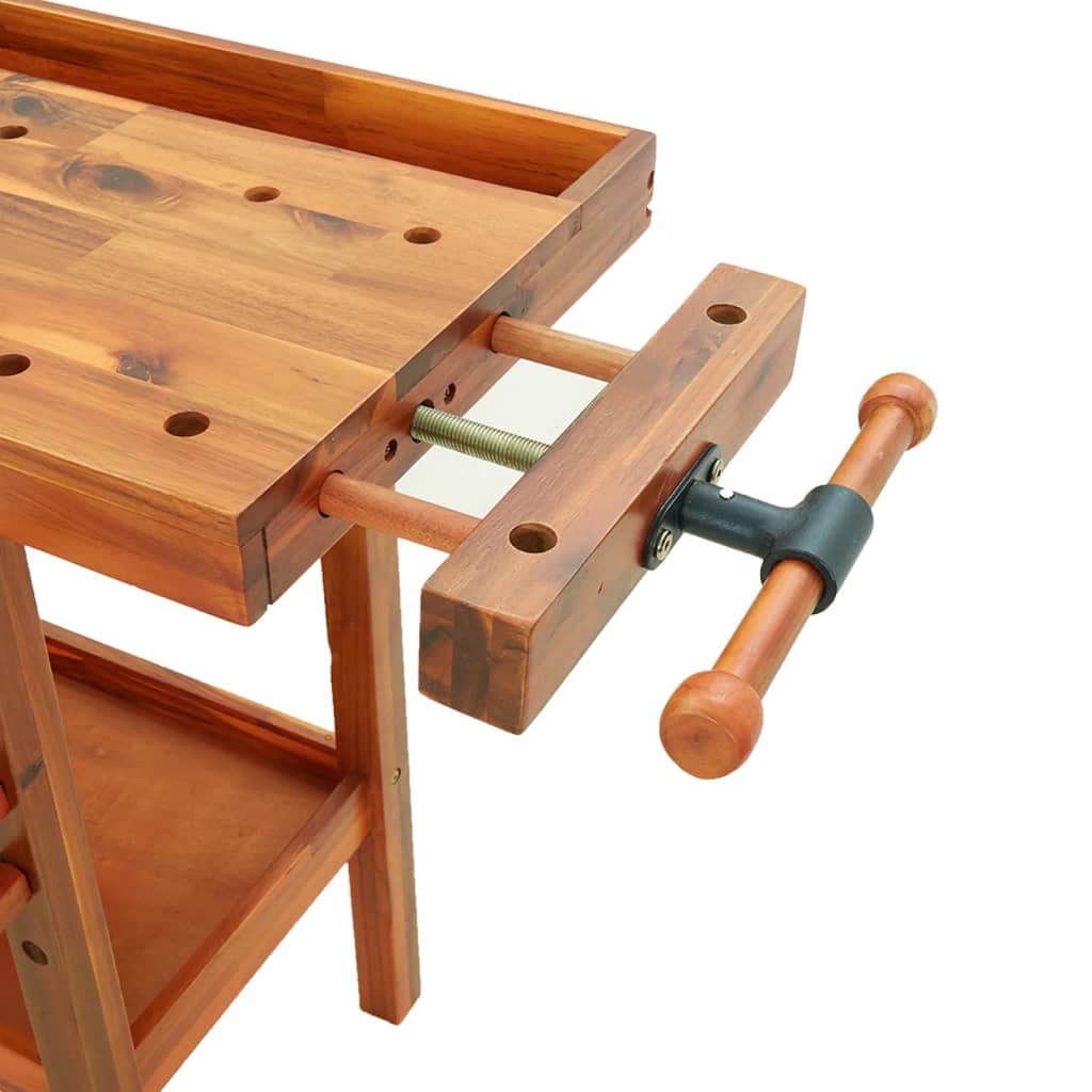 Banco Lavoro Cassetti E Morse 192X62X83Cm Legno Massello Acacia