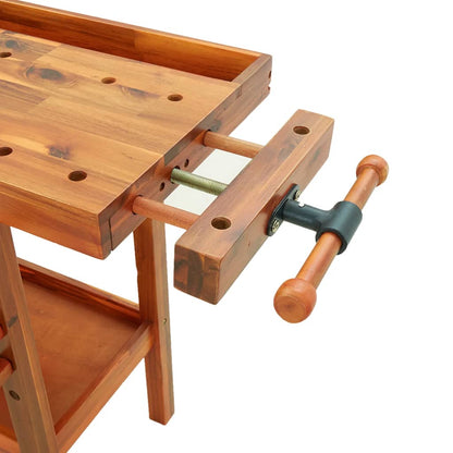 Banco Lavoro Cassetti E Morse 192X62X83Cm Legno Massello Acacia