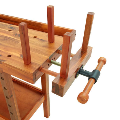 Banco Lavoro Cassetti E Morse 192X62X83Cm Legno Massello Acacia