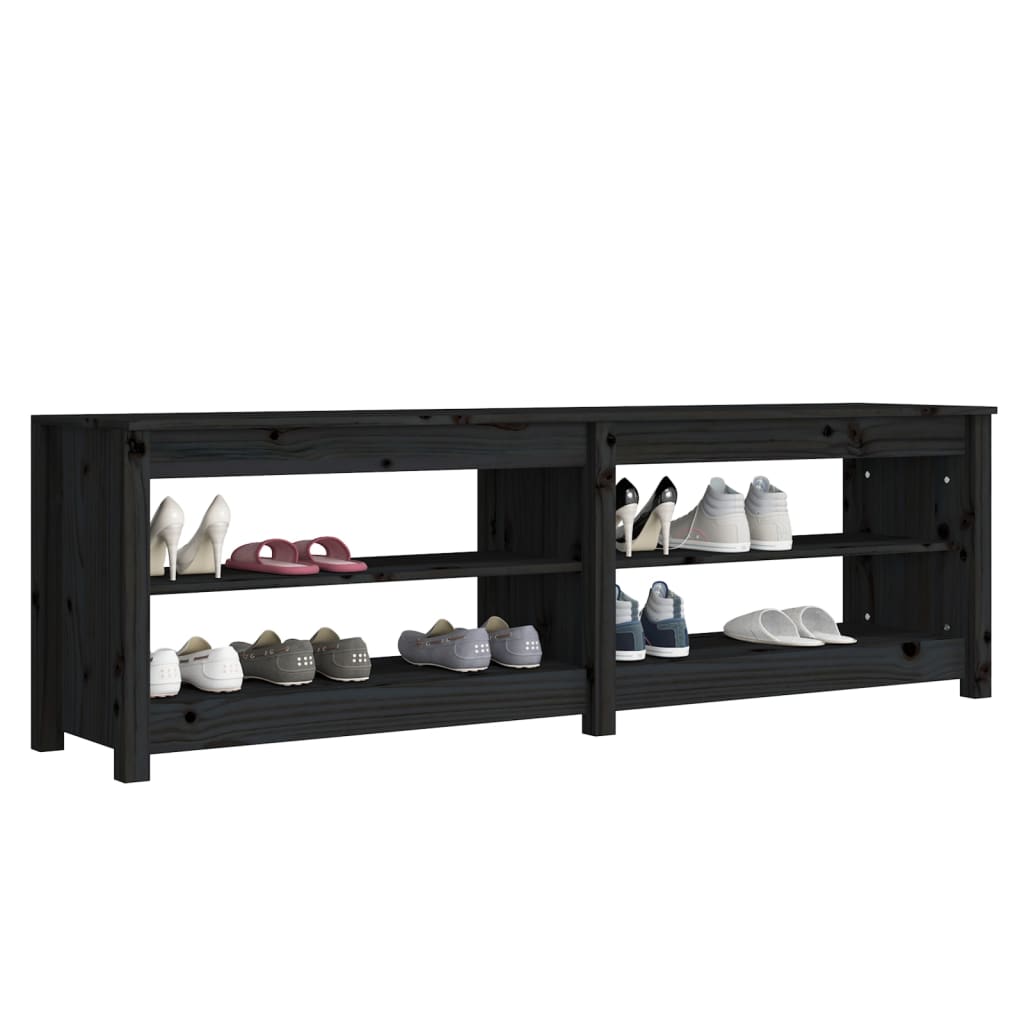 Scarpiera Nera 160X36,5X50 Cm In Legno Massello Di Pino