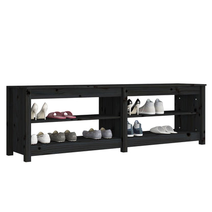 Scarpiera Nera 160X36,5X50 Cm In Legno Massello Di Pino