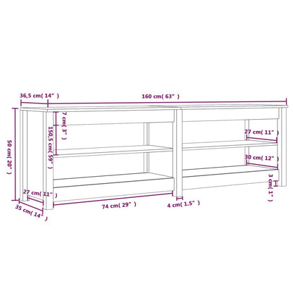 Scarpiera Nera 160X36,5X50 Cm In Legno Massello Di Pino
