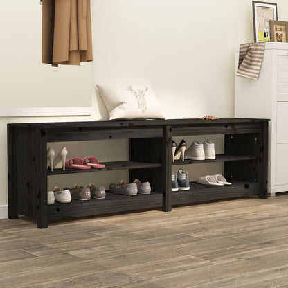 Scarpiera Nera 160X36,5X50 Cm In Legno Massello Di Pino