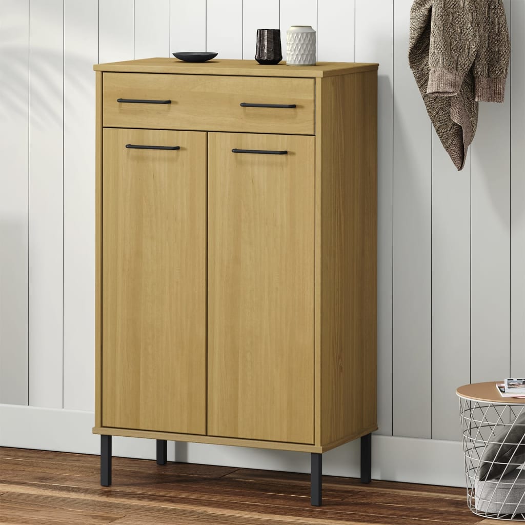Scarpiera Con Gambe Metallo Legno Massello Di Pino Oslo