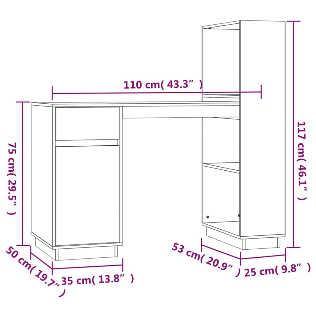 Scrivania 110X53X117 Cm In Legno Massello Di Pino