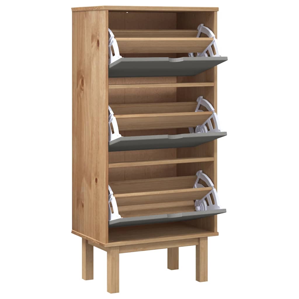 Scarpiera Otta Con 3 Cassetti In Legno Di Pino Marrone E Grigio