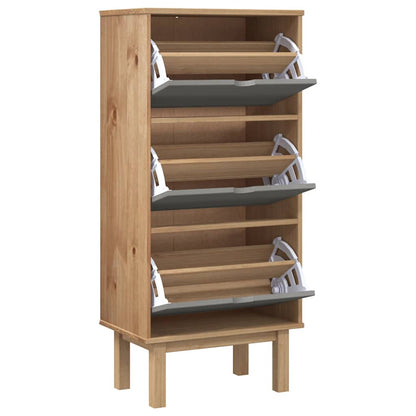 Scarpiera Otta Con 3 Cassetti In Legno Di Pino Marrone E Grigio
