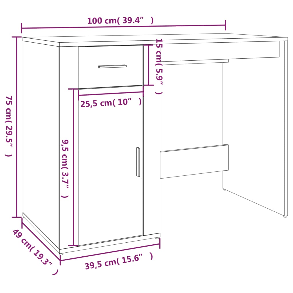 Scrivania 100X49X75 Cm In Legno Multistrato