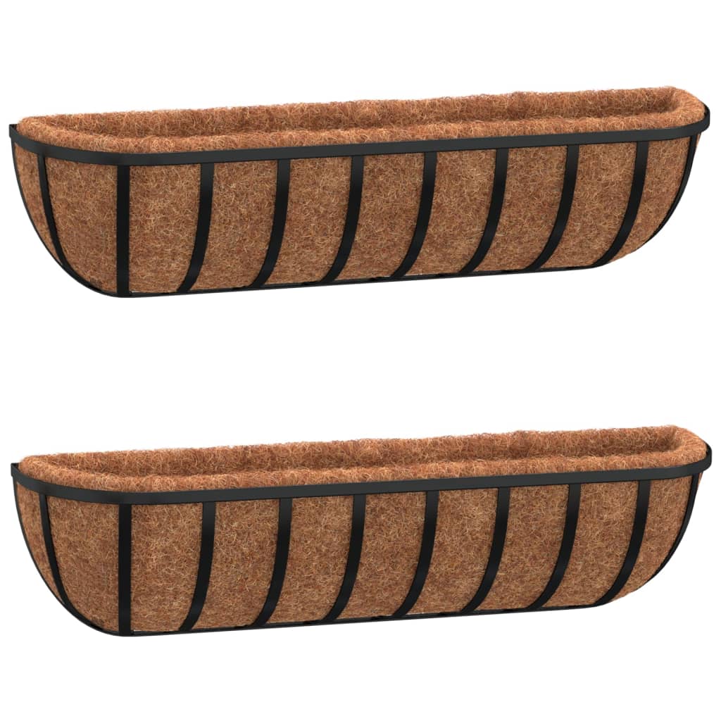 Fioriere Parete 2 Pz Rivestimenti Cocco Nero 76X21X16Cm Acciaio