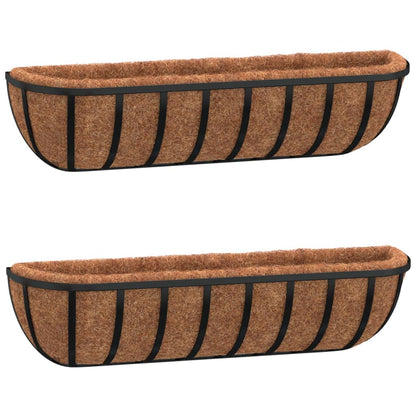Fioriere Parete 2 Pz Rivestimenti Cocco Nero 76X21X16Cm Acciaio