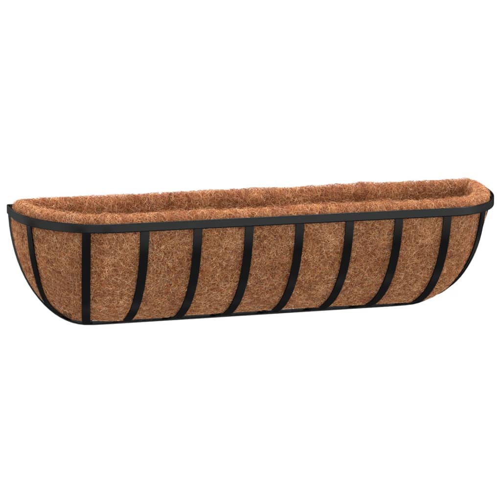 Fioriere Parete 2 Pz Rivestimenti Cocco Nero 76X21X16Cm Acciaio