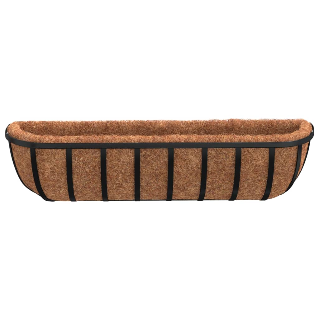 Fioriere Parete 2 Pz Rivestimenti Cocco Nero 76X21X16Cm Acciaio