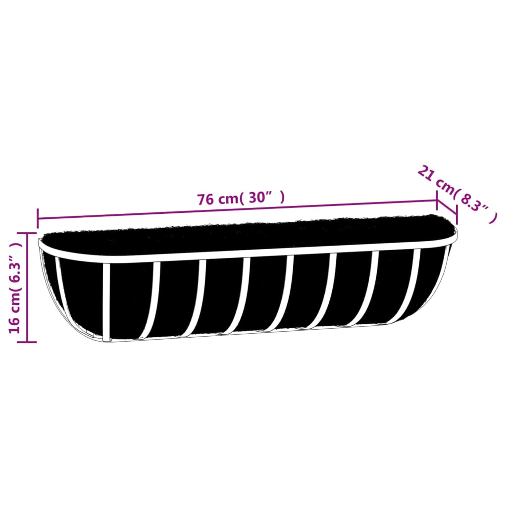 Fioriere Parete 2 Pz Rivestimenti Cocco Nero 76X21X16Cm Acciaio