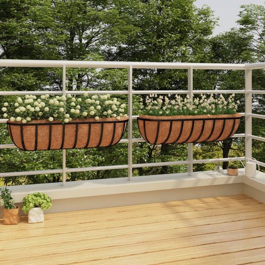 Fioriere Parete 2 Pz Rivestimenti Cocco Nero 76X21X16Cm Acciaio