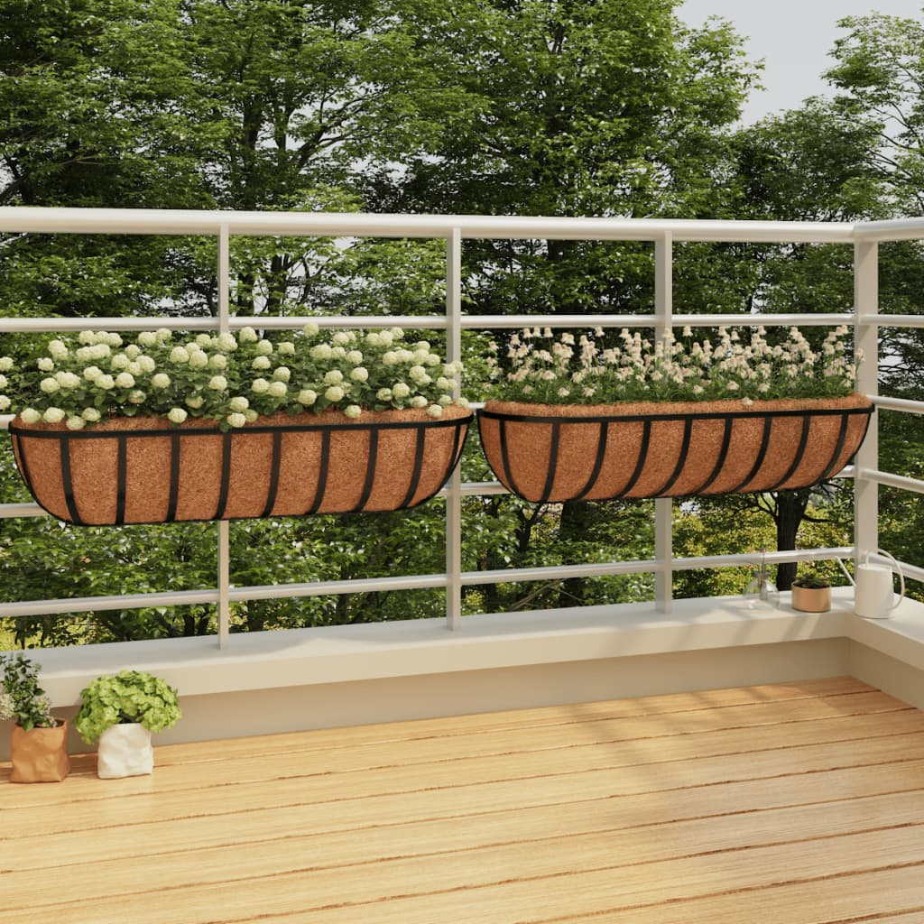 Fioriere Parete 2 Pz Rivestimenti Cocco Nero 76X21X16Cm Acciaio