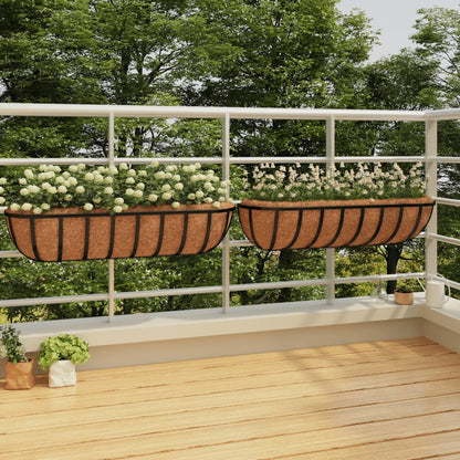 Fioriere Parete 2 Pz Rivestimenti Cocco Nero 76X21X16Cm Acciaio