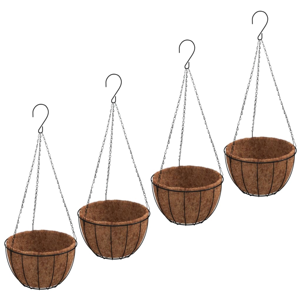 Fioriere Pensili 4 Pz Rivestimenti Cocco Nero Ø30X52Cm Acciaio
