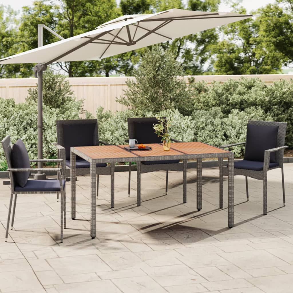 Tavolo Giardino Piano Legno Polyrattan E Massello Acacia Grigio