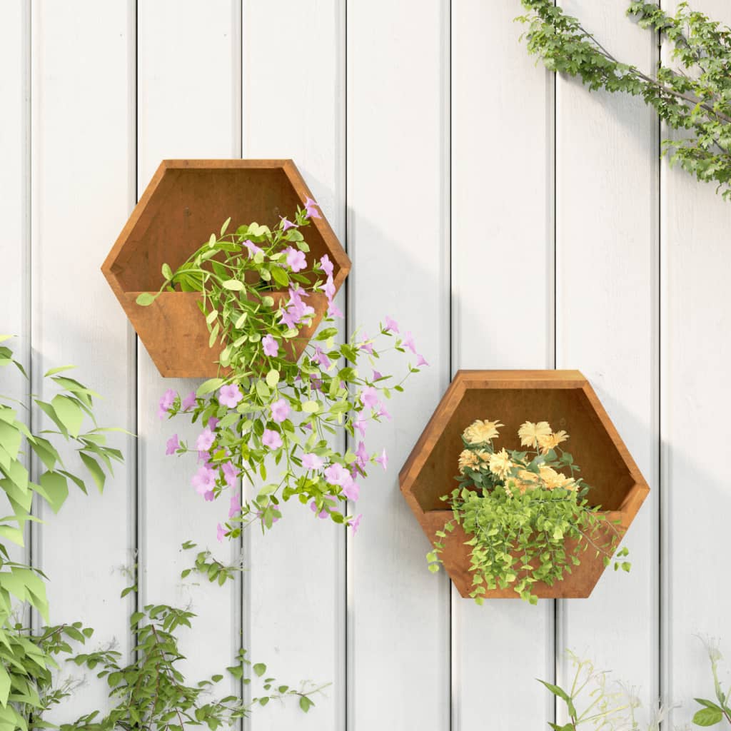 Fioriere Da Parete 2 Pz Ruggine In Acciaio Corten