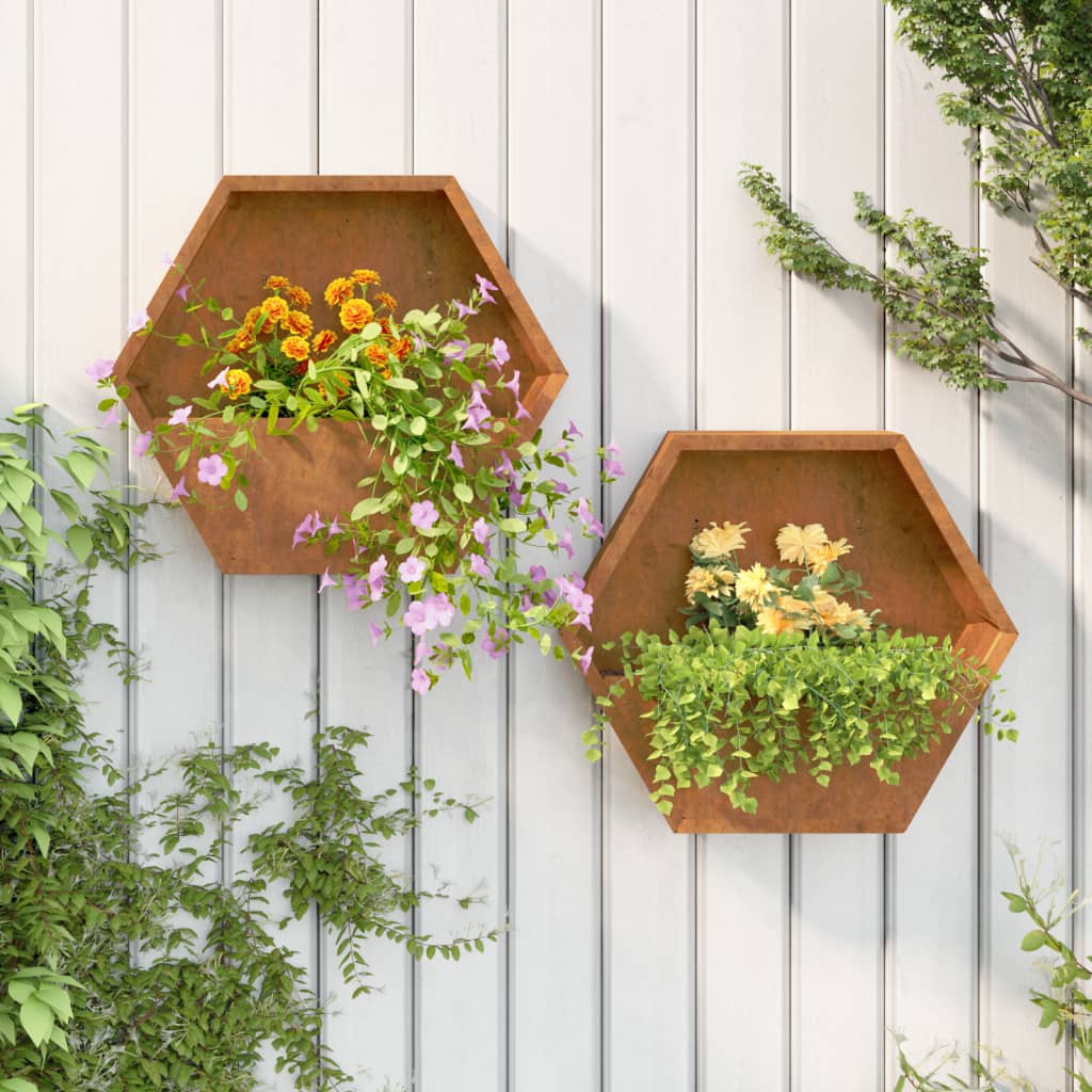 Fioriere Da Parete 2 Pz Ruggine In Acciaio Corten