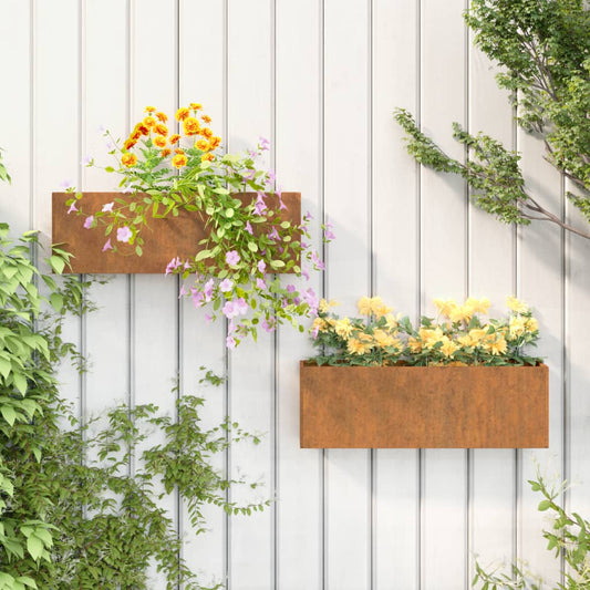 Fioriere Da Parete 2 Pz Ruggine In Acciaio Corten 53X10X17 Cm