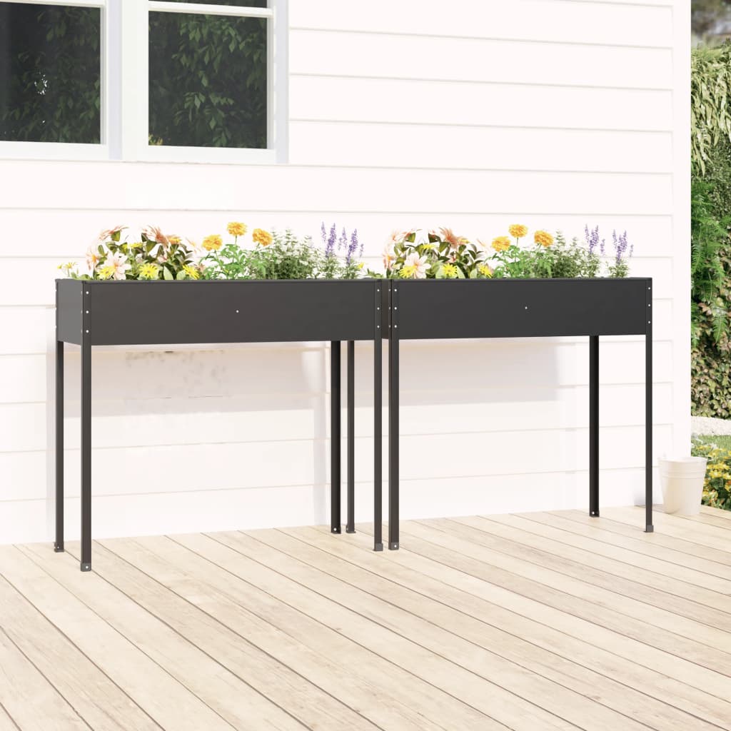 Fioriere Da Giardino 2 Pz Antracite Acciaio Zincato