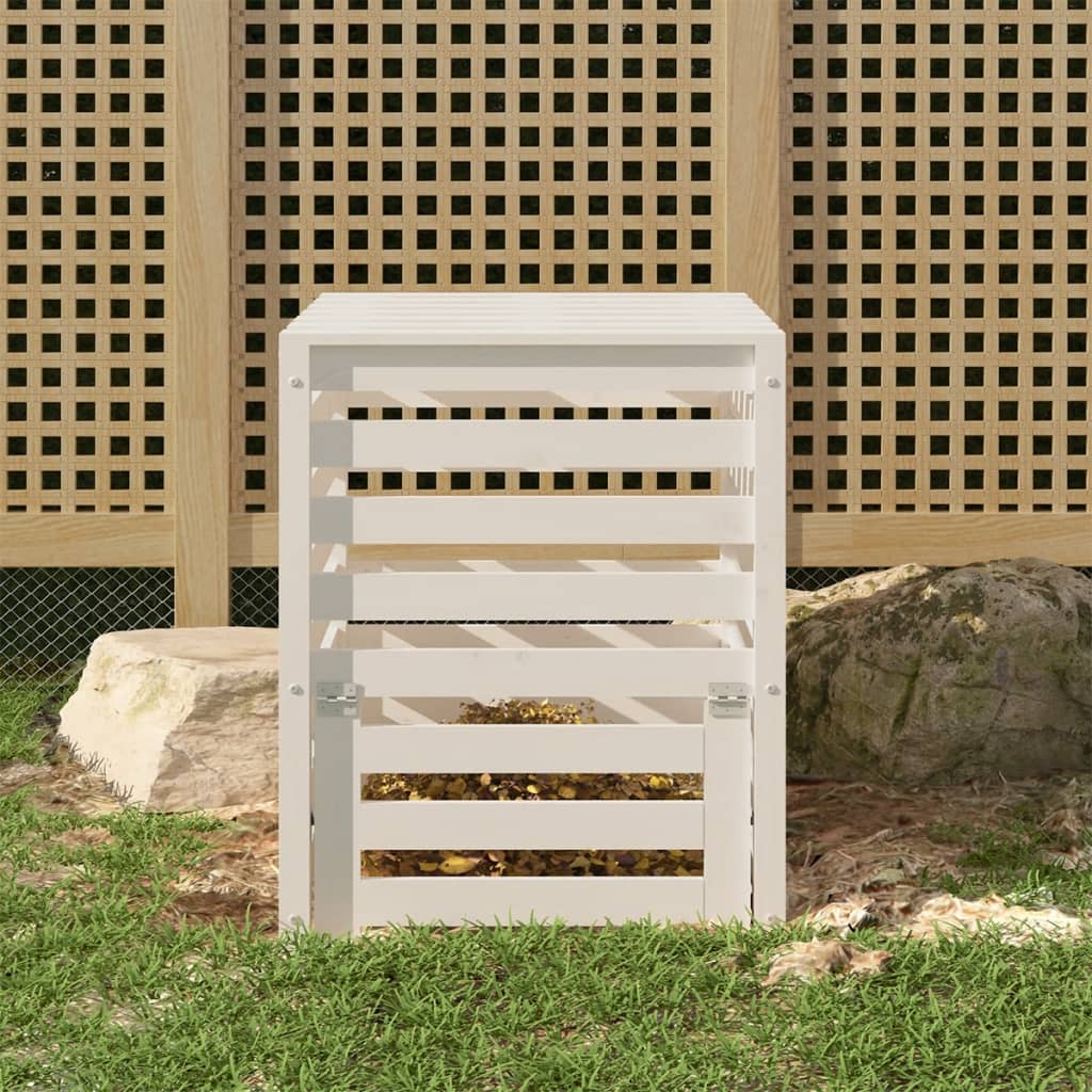 Compostiera Bianca 82,5X82,5X99,5 Cm In Legno Massello Di Pino