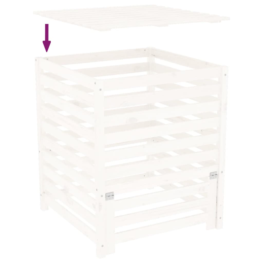 Compostiera Bianca 82,5X82,5X99,5 Cm In Legno Massello Di Pino