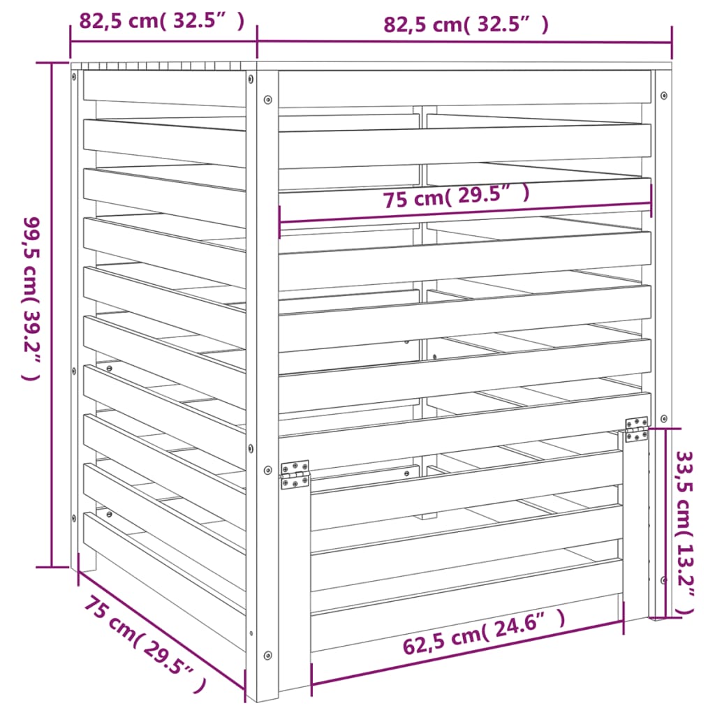 Compostiera Bianca 82,5X82,5X99,5 Cm In Legno Massello Di Pino